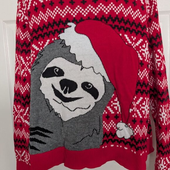 Alex Stevens Sloth Christmas Sweater Mens Size XXL Red Cotton Santa Hat Knit - Picture 2 of 8